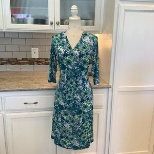 Nikki Poulos x Disney Blue & Green Wrap Dress V-Neck and 3/4 Sleeves NWOT Size 8